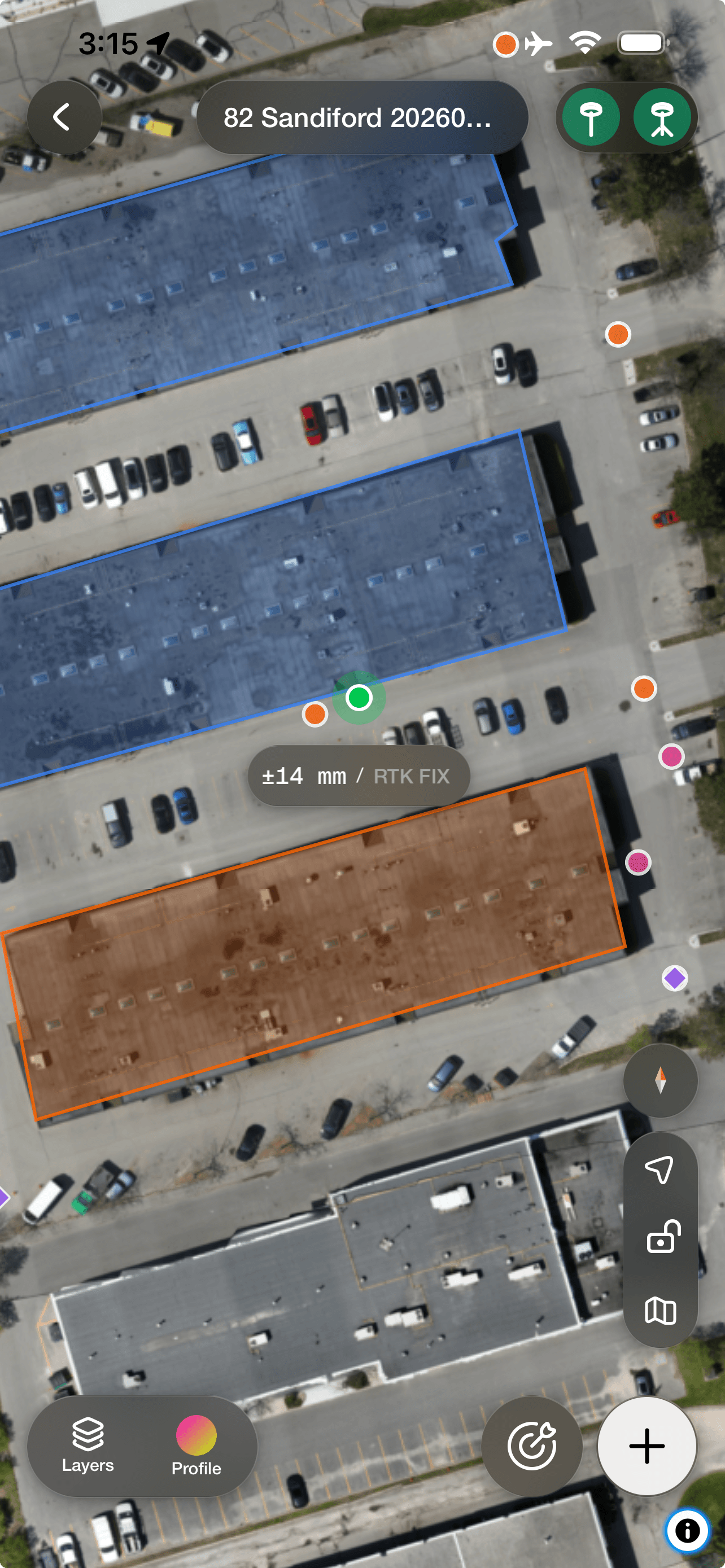 Mapdesk site plan overlaid on the ground